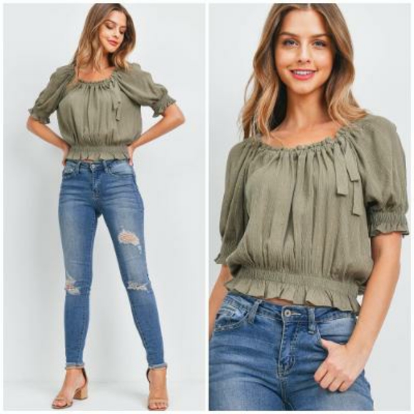 re:named Tops - LAST 1❗️Re:Named Nordstrom Olive/Gold Off Shoulder Top